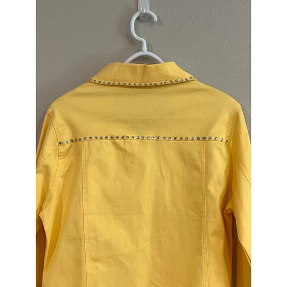 Yellow Rhinestone Studded Western Denim Jacket Snap Buttons Cowboy Rodeo - Picture 7 of 11